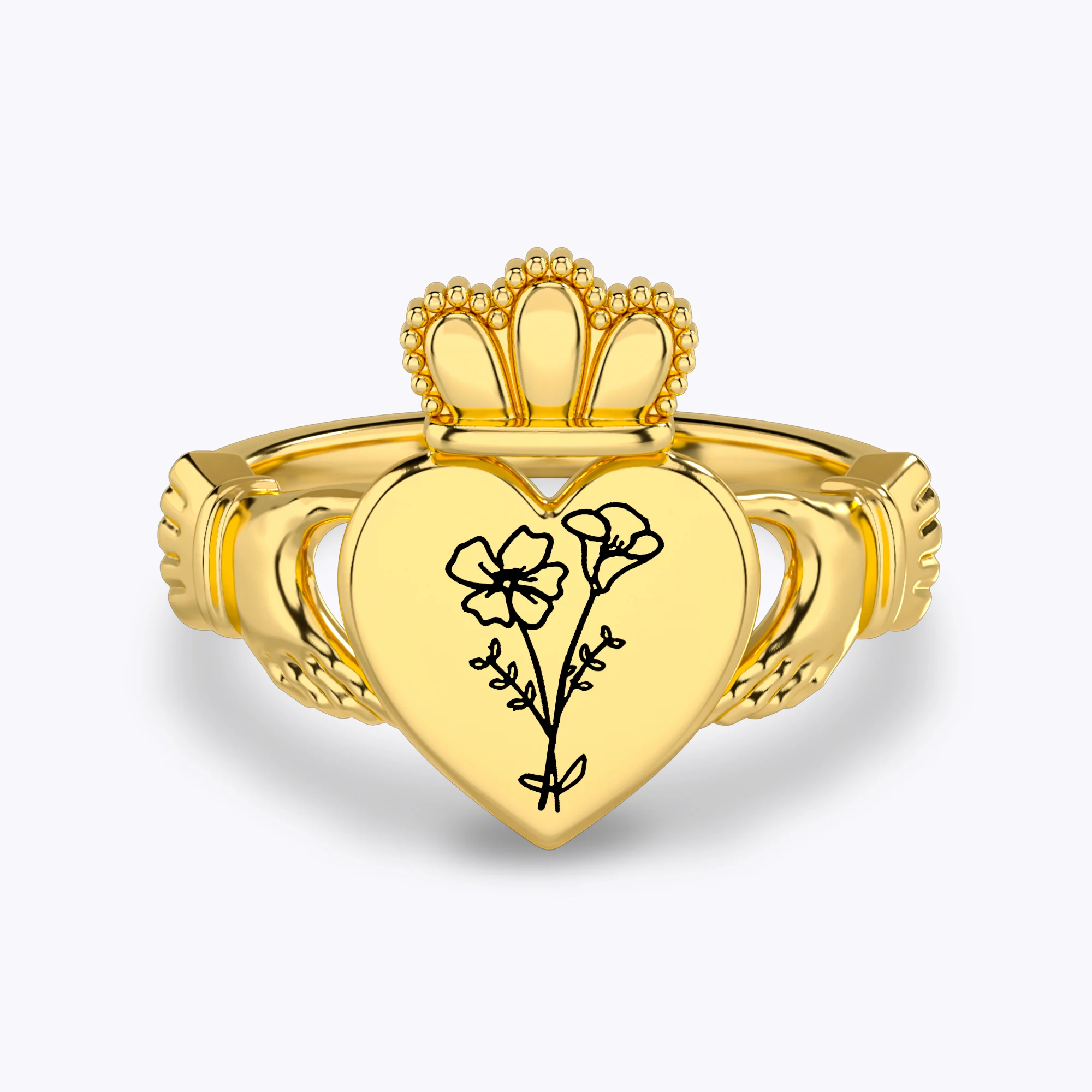Personalized 1-5 Birth Flower Claddagh Ring-BY PROMISE-Birth Flower
