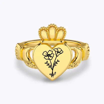 Personalized 1-5 Birth Flower Claddagh Ring-BY PROMISE-Birth Flower