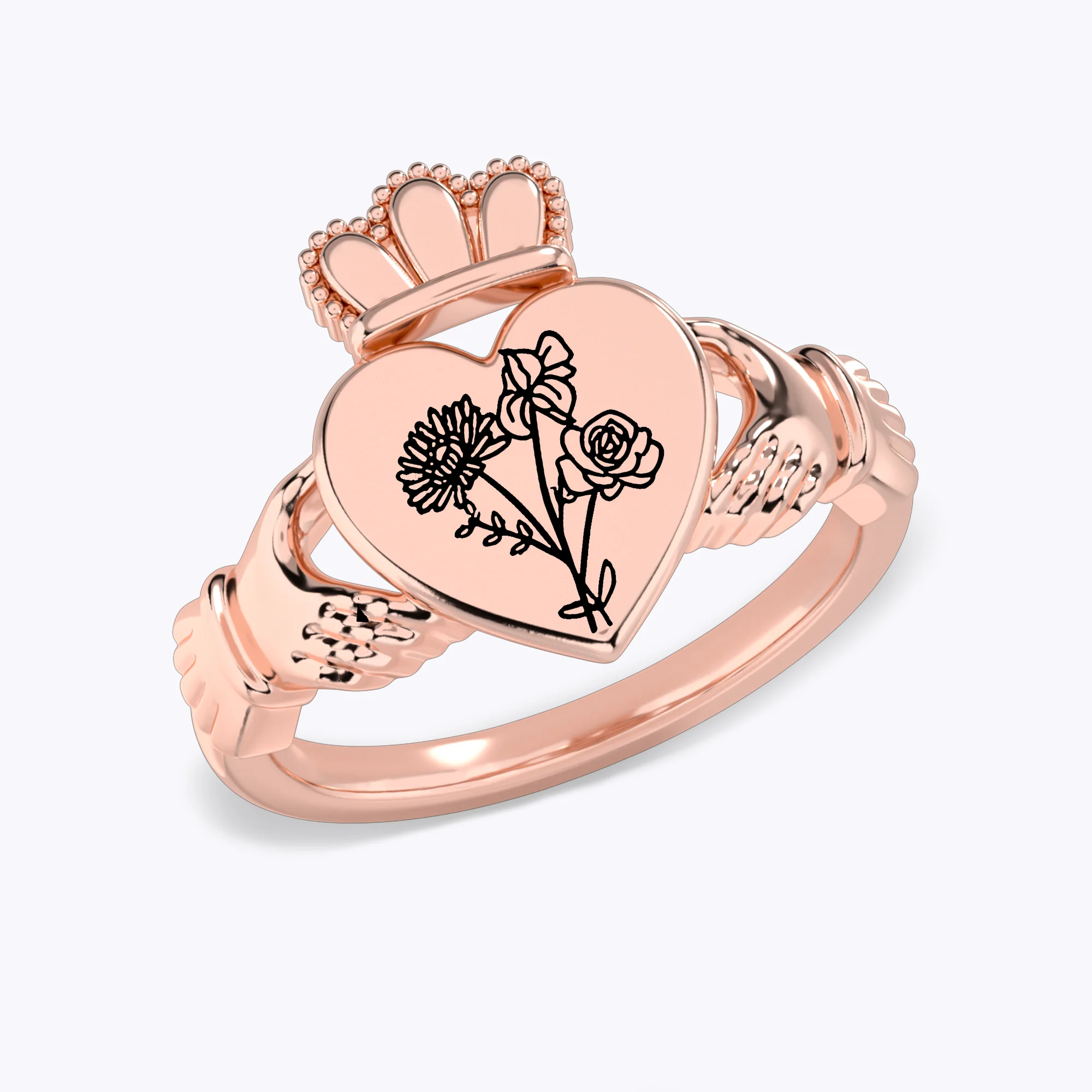 Personalized 1-5 Birth Flower Claddagh Ring-BY PROMISE-Birth Flower
