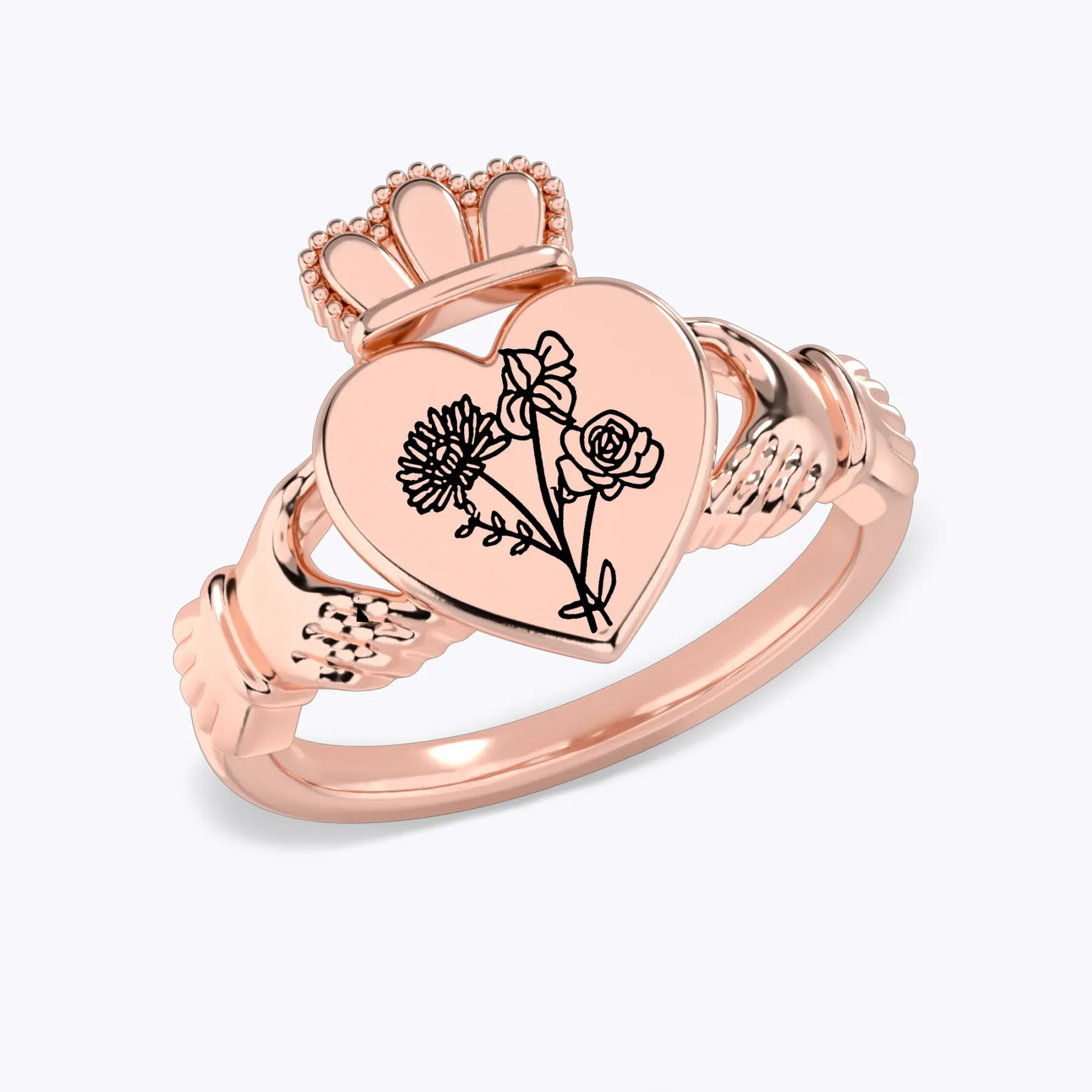 Personalized 1-5 Birth Flower Claddagh Ring-BY PROMISE-Birth Flower