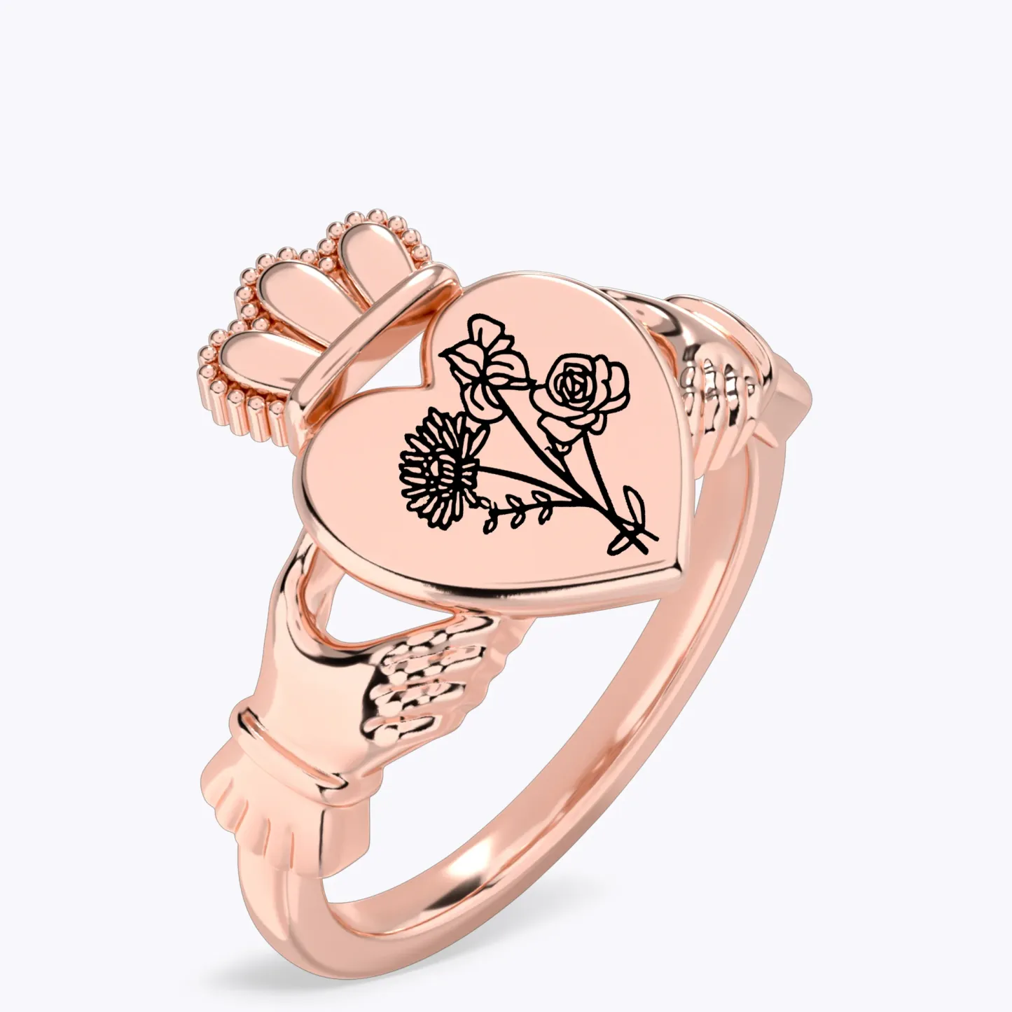 Personalized 1-5 Birth Flower Claddagh Ring-BY PROMISE-Birth Flower