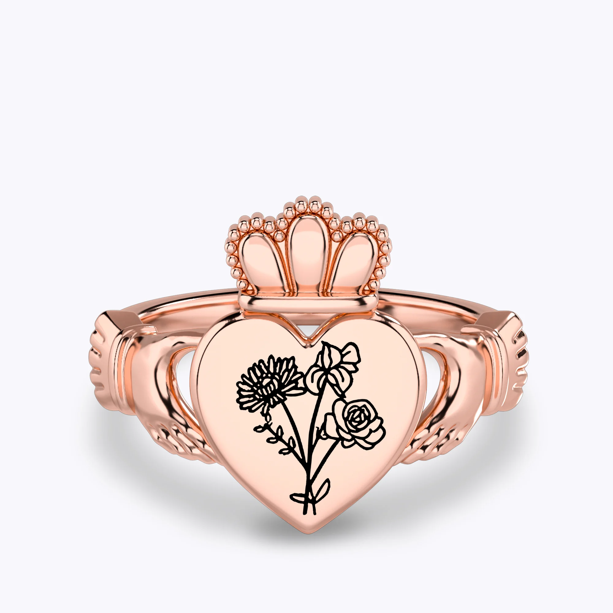 Personalized 1-5 Birth Flower Claddagh Ring-BY PROMISE-Birth Flower