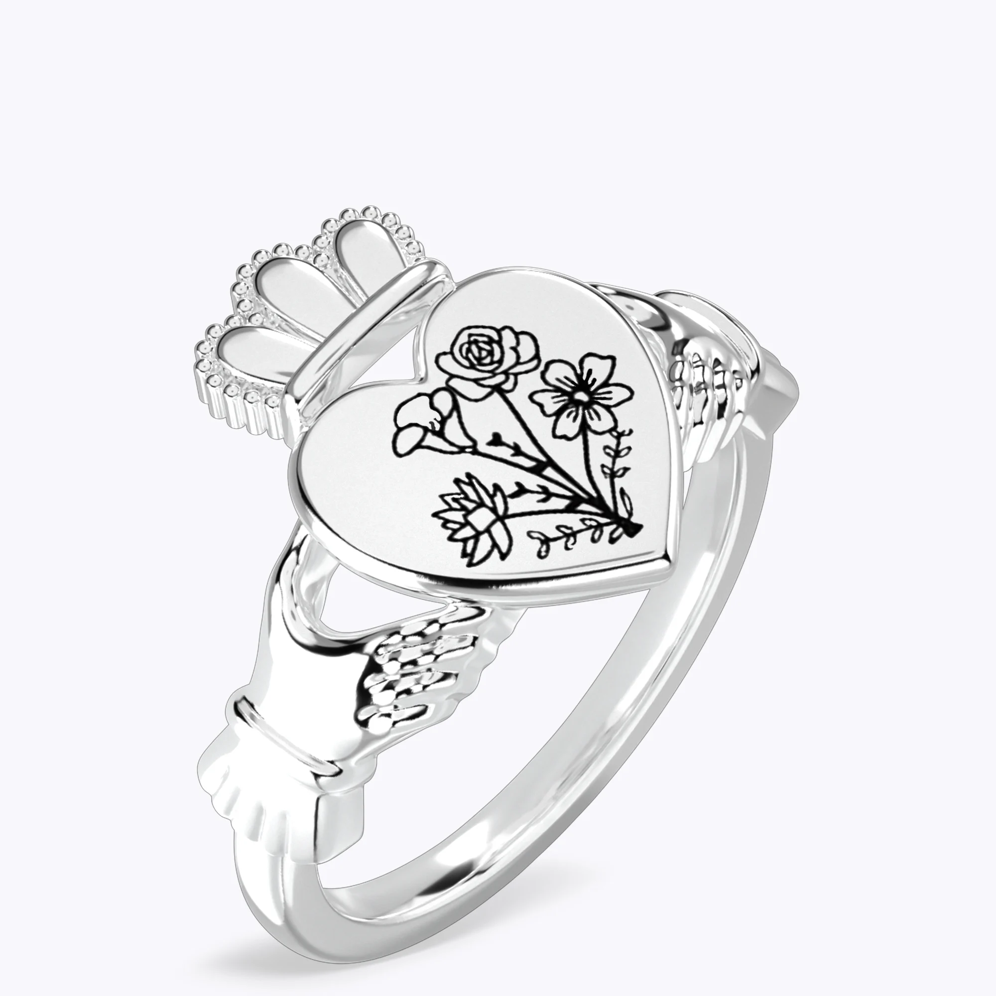 Personalized 1-5 Birth Flower Claddagh Ring-BY PROMISE-Birth Flower