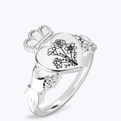 Personalized 1-5 Birth Flower Claddagh Ring-BY PROMISE-Birth Flower
