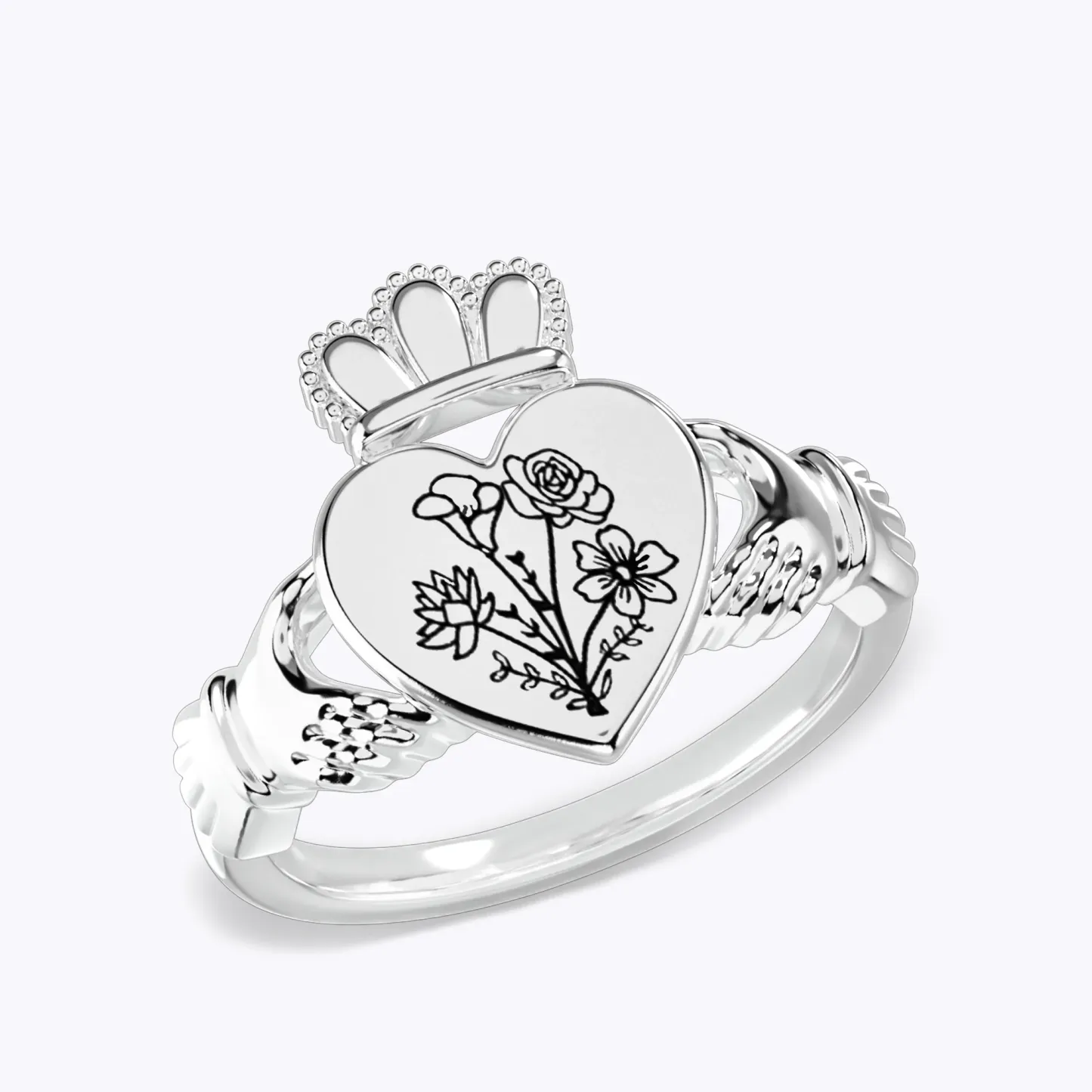 Personalized 1-5 Birth Flower Claddagh Ring-BY PROMISE-Birth Flower