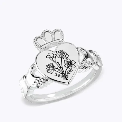 Personalized 1-5 Birth Flower Claddagh Ring-BY PROMISE-Birth Flower