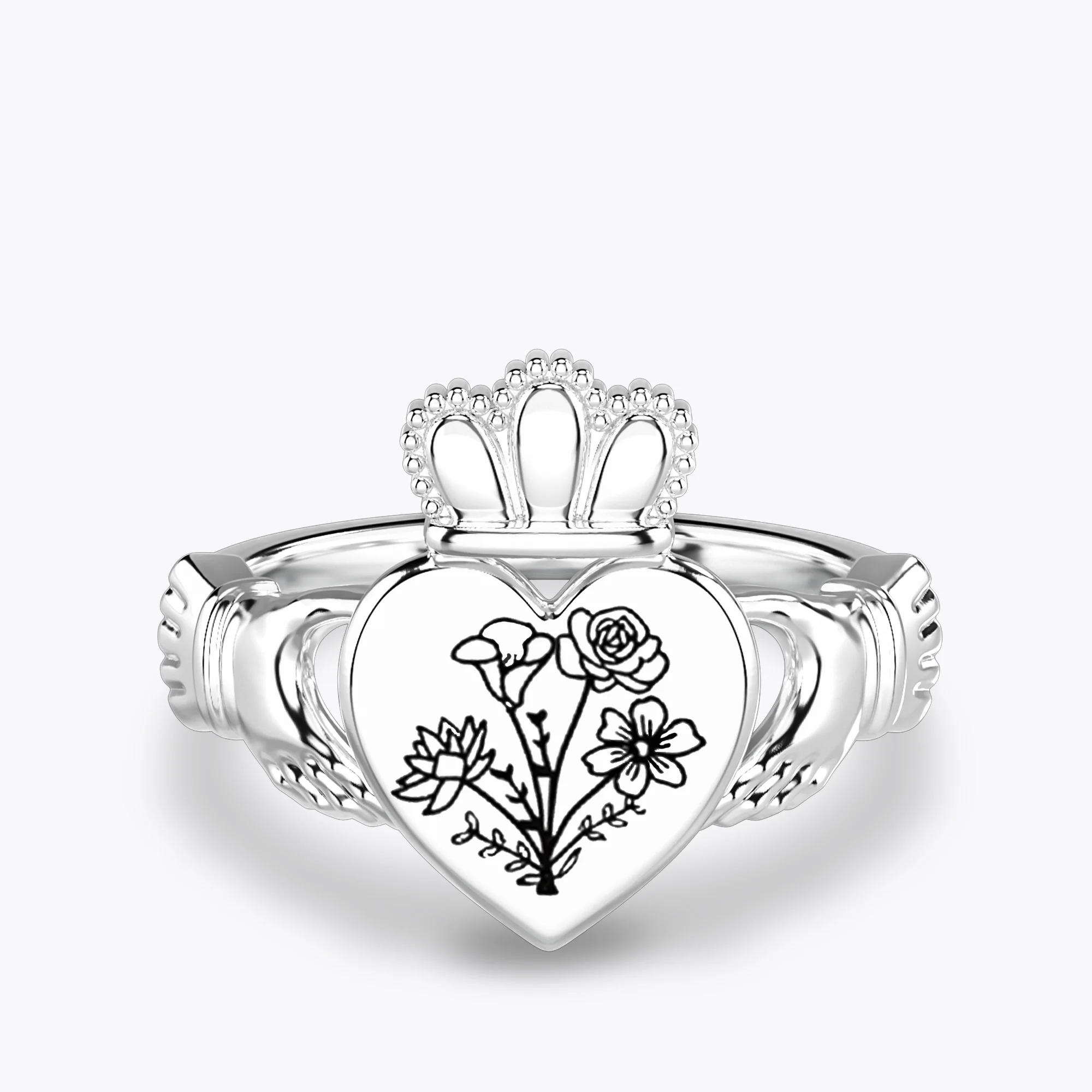 Personalized 1-5 Birth Flower Claddagh Ring-BY PROMISE-Birth Flower