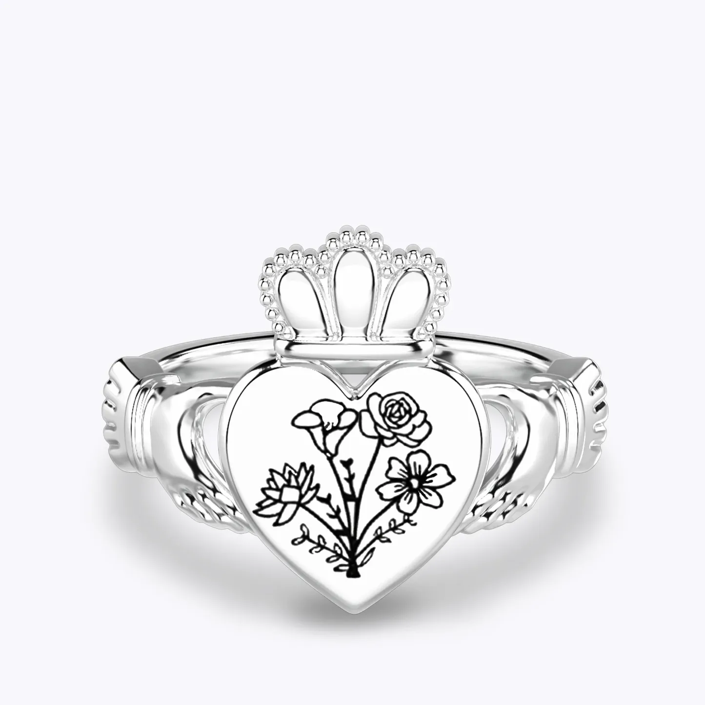 Personalized 1-5 Birth Flower Claddagh Ring-BY PROMISE-Birth Flower
