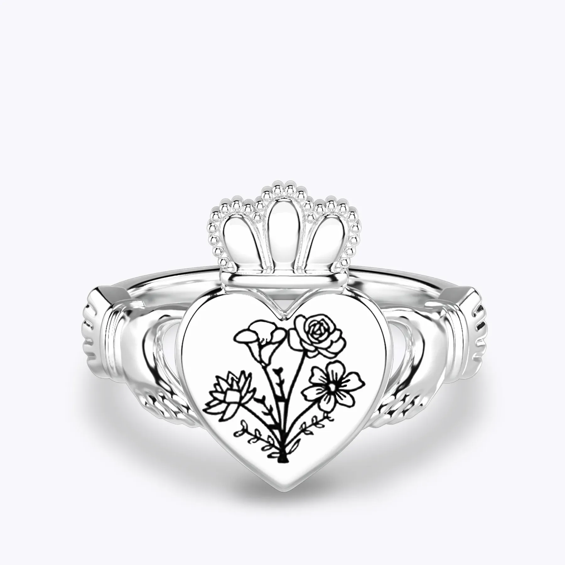 Personalized 1-5 Birth Flower Claddagh Ring-BY PROMISE-Birth Flower