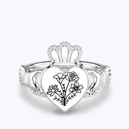 Personalized 1-5 Birth Flower Claddagh Ring-BY PROMISE-Birth Flower