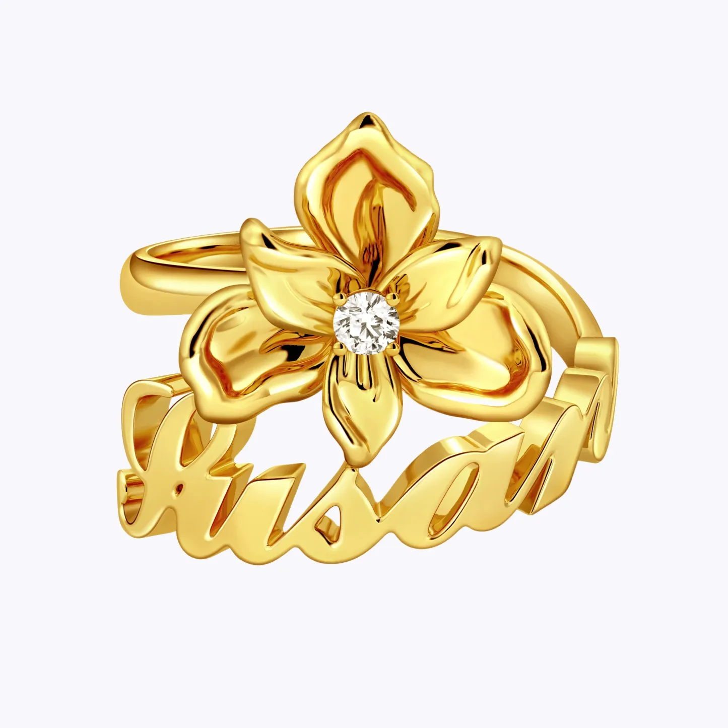 Custom Birth Flower with Birthstone Open Twist Name Ring