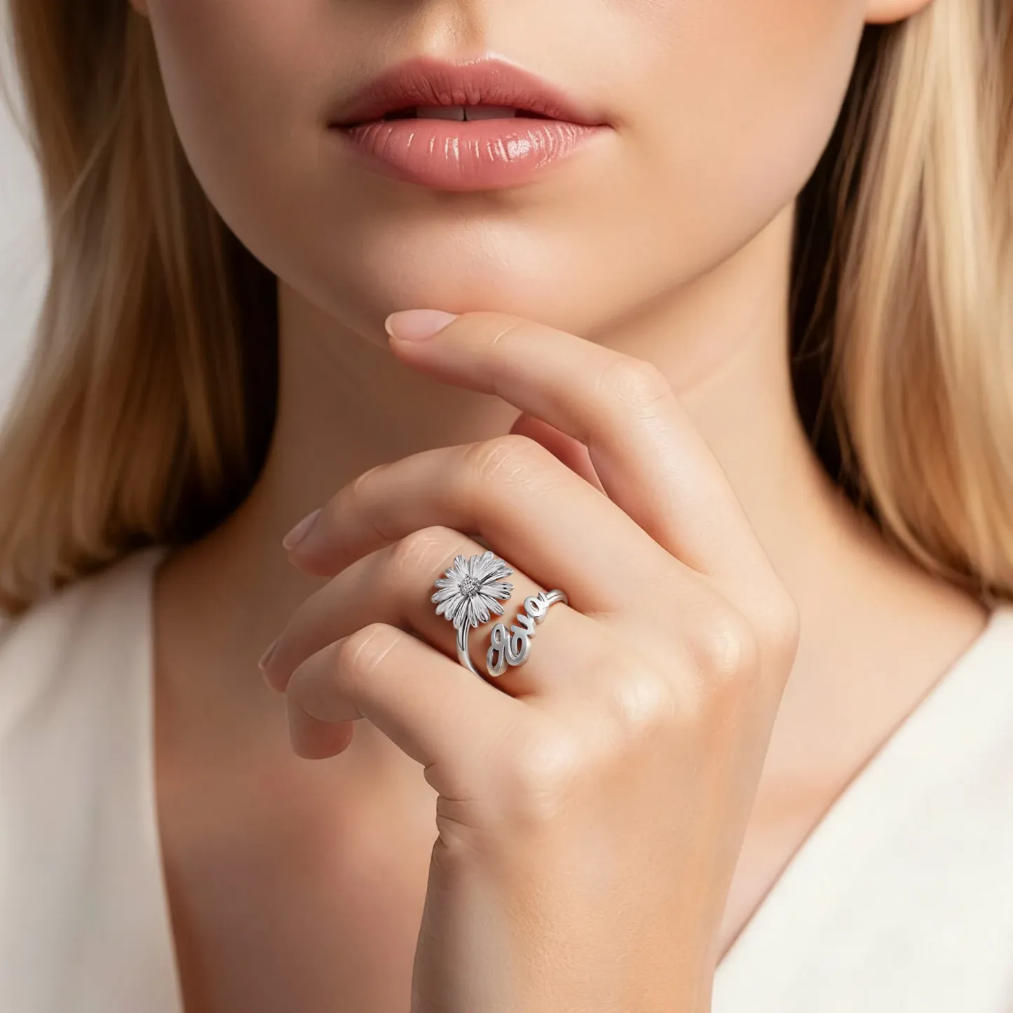 Custom Birth Flower with Birthstone Open Twist Name Ring