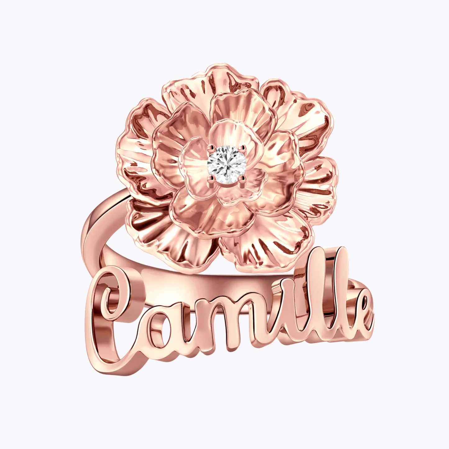 Custom Birth Flower with Birthstone Open Twist Name Ring