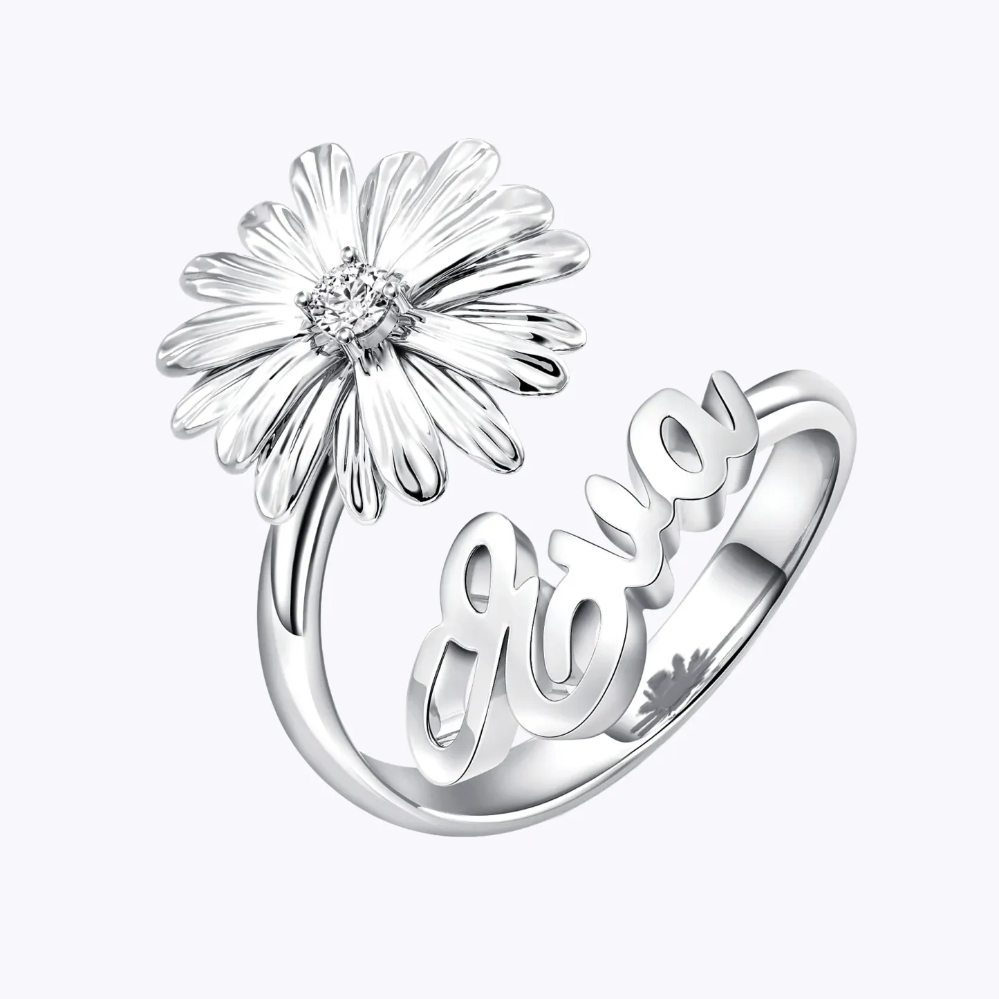Custom Birth Flower with Birthstone Open Twist Name Ring