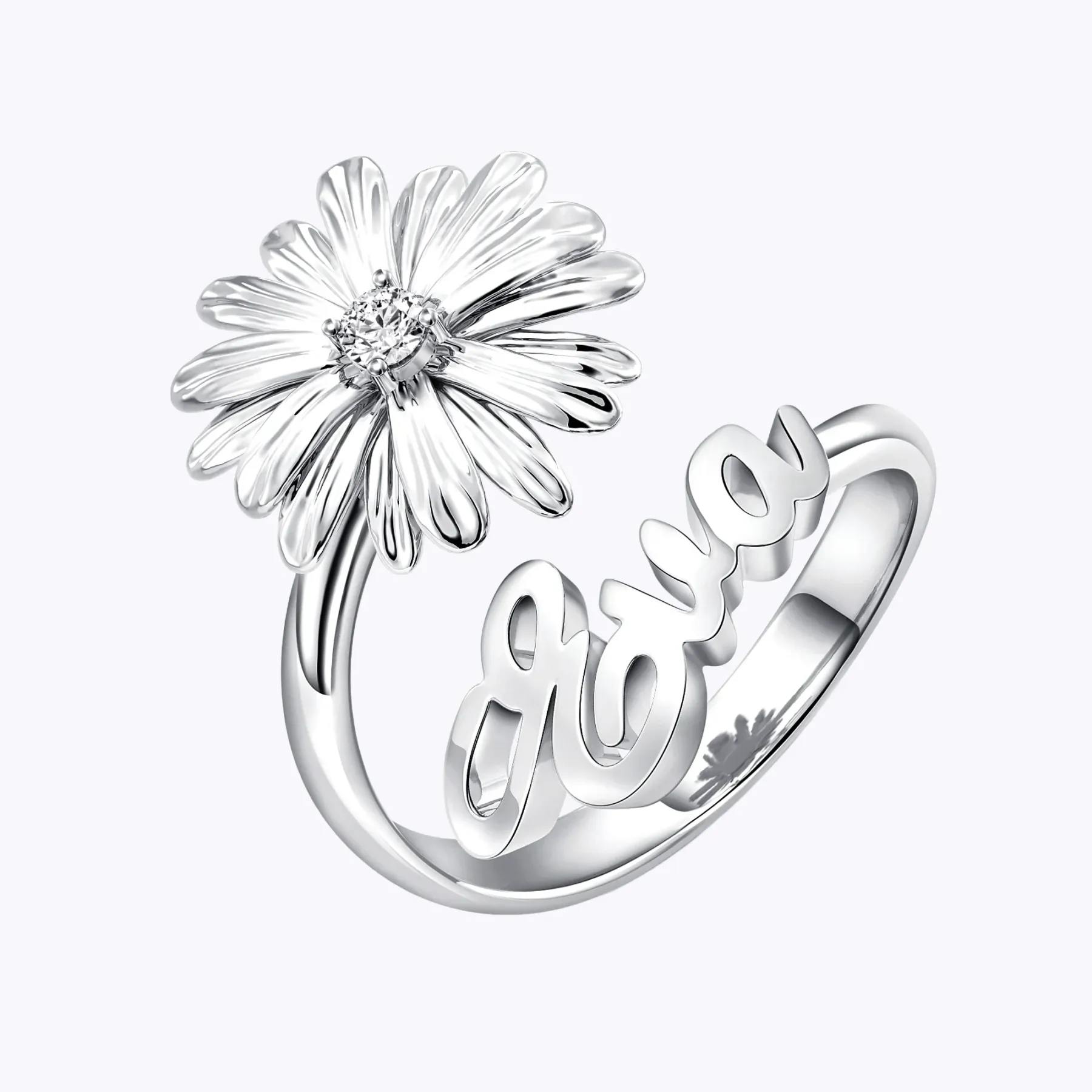 Custom Birth Flower with Birthstone Open Twist Name Ring