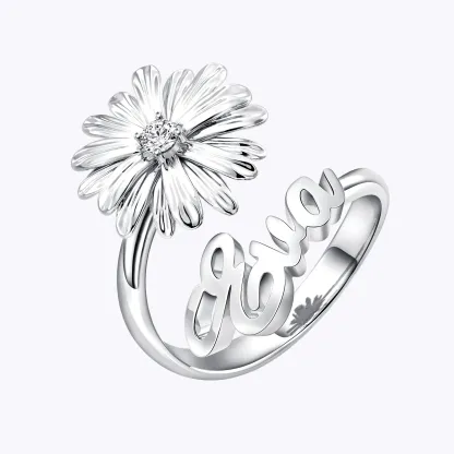 Custom Birth Flower with Birthstone Open Twist Name Ring