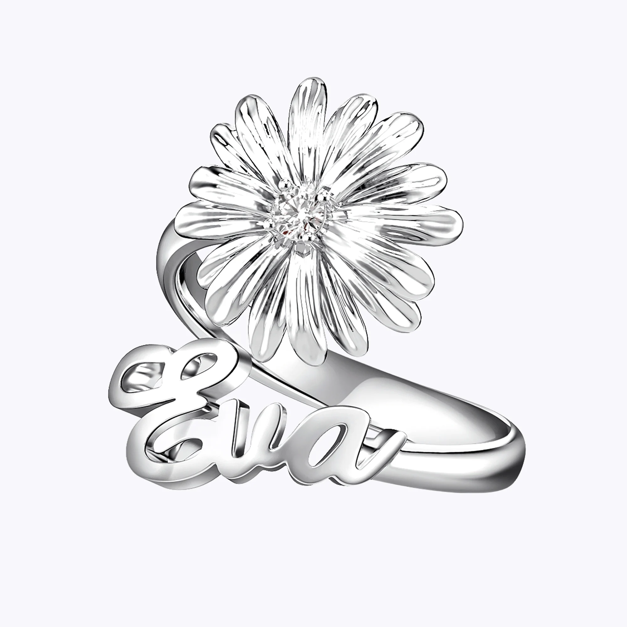 Custom Birth Flower with Birthstone Open Twist Name Ring