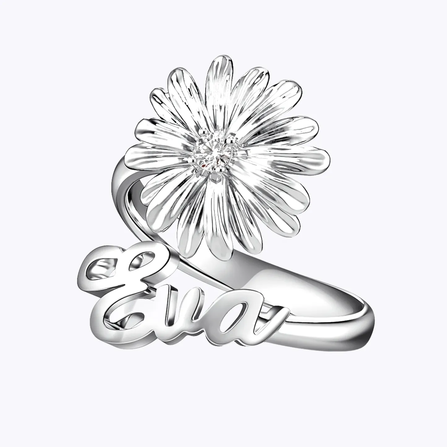 Custom Birth Flower with Birthstone Open Twist Name Ring
