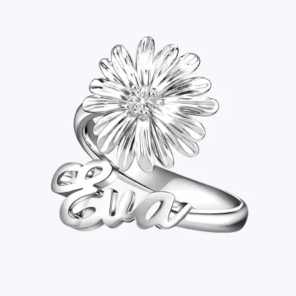 Custom Birth Flower with Birthstone Open Twist Name Ring