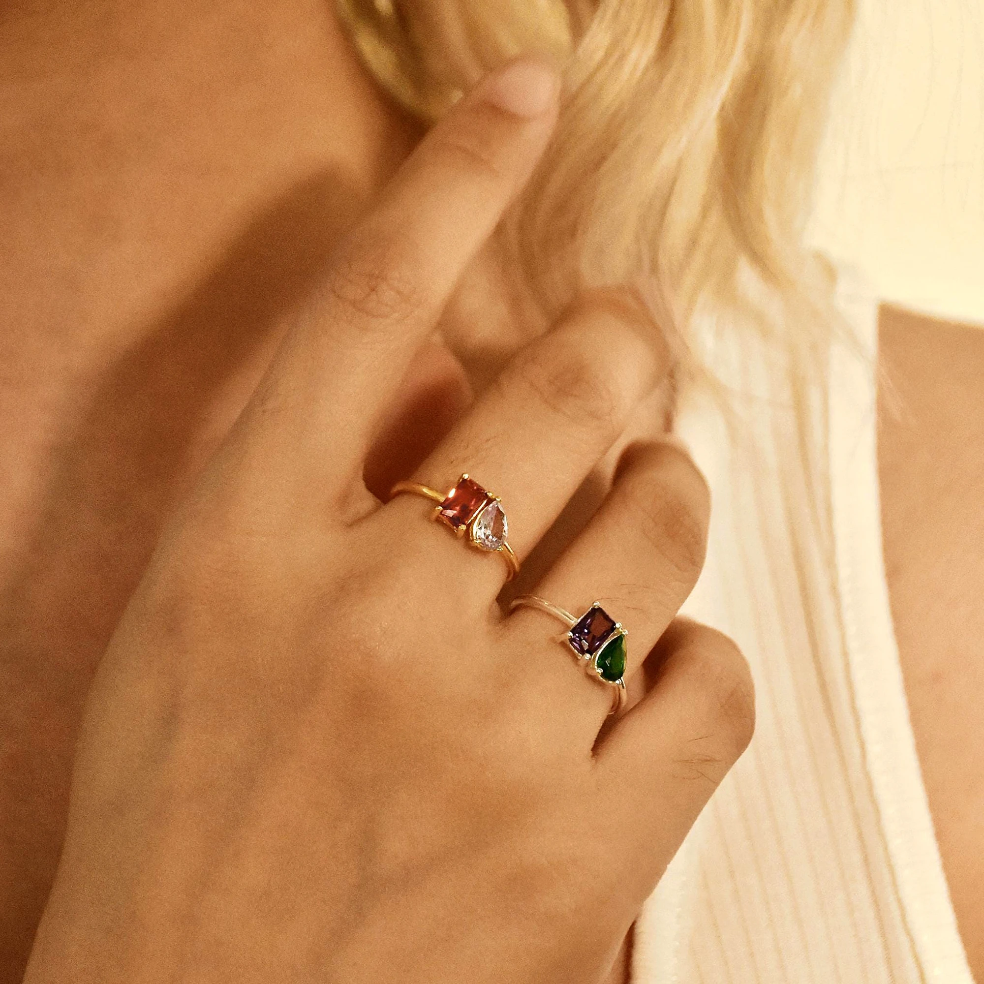 Personalized Toi Et Moi Emerald Shape Pear Shape Birthstone Ring