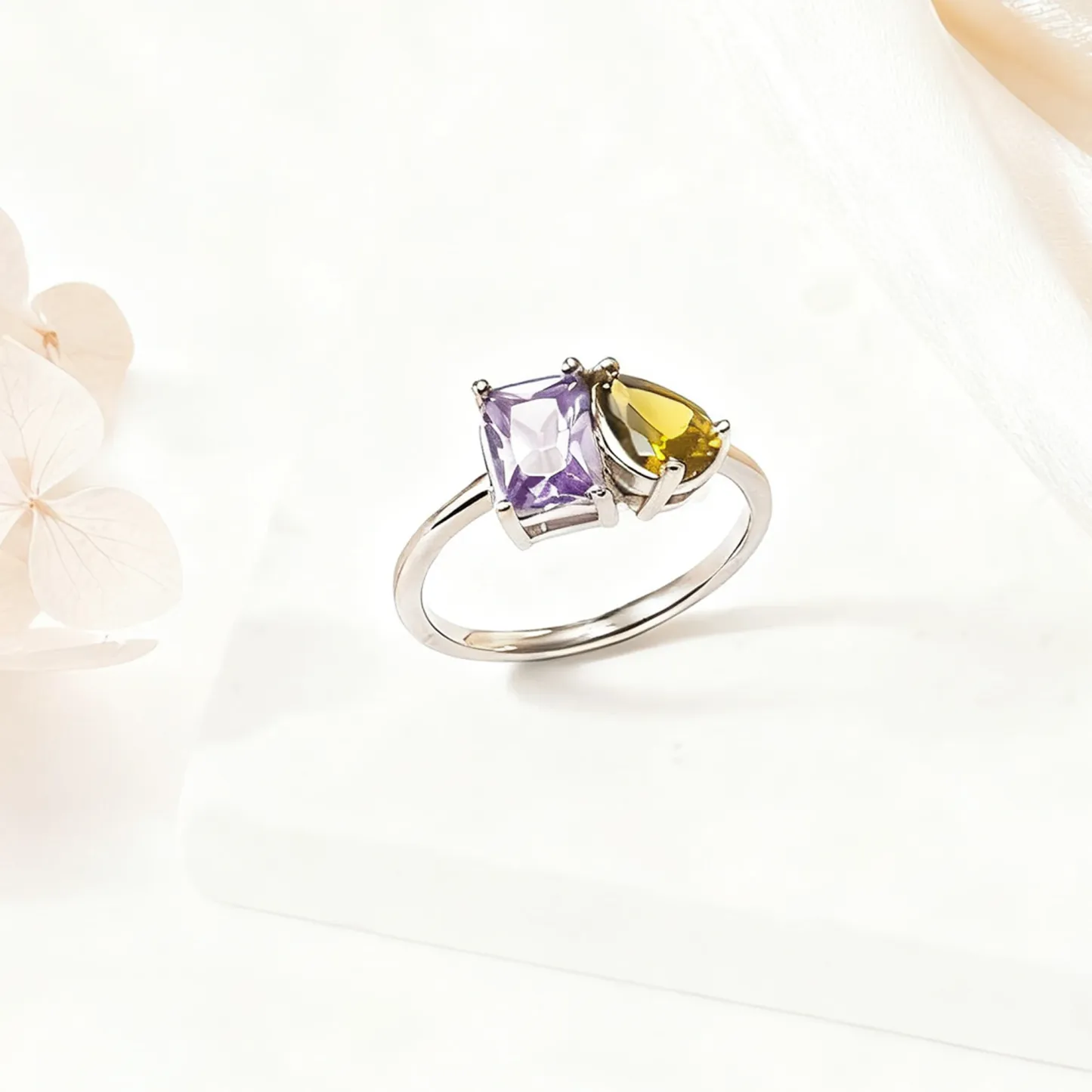 Personalized Toi Et Moi Emerald Shape Pear Shape Birthstone Ring