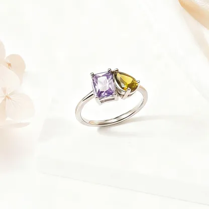 Personalized Toi Et Moi Emerald Shape Pear Shape Birthstone Ring