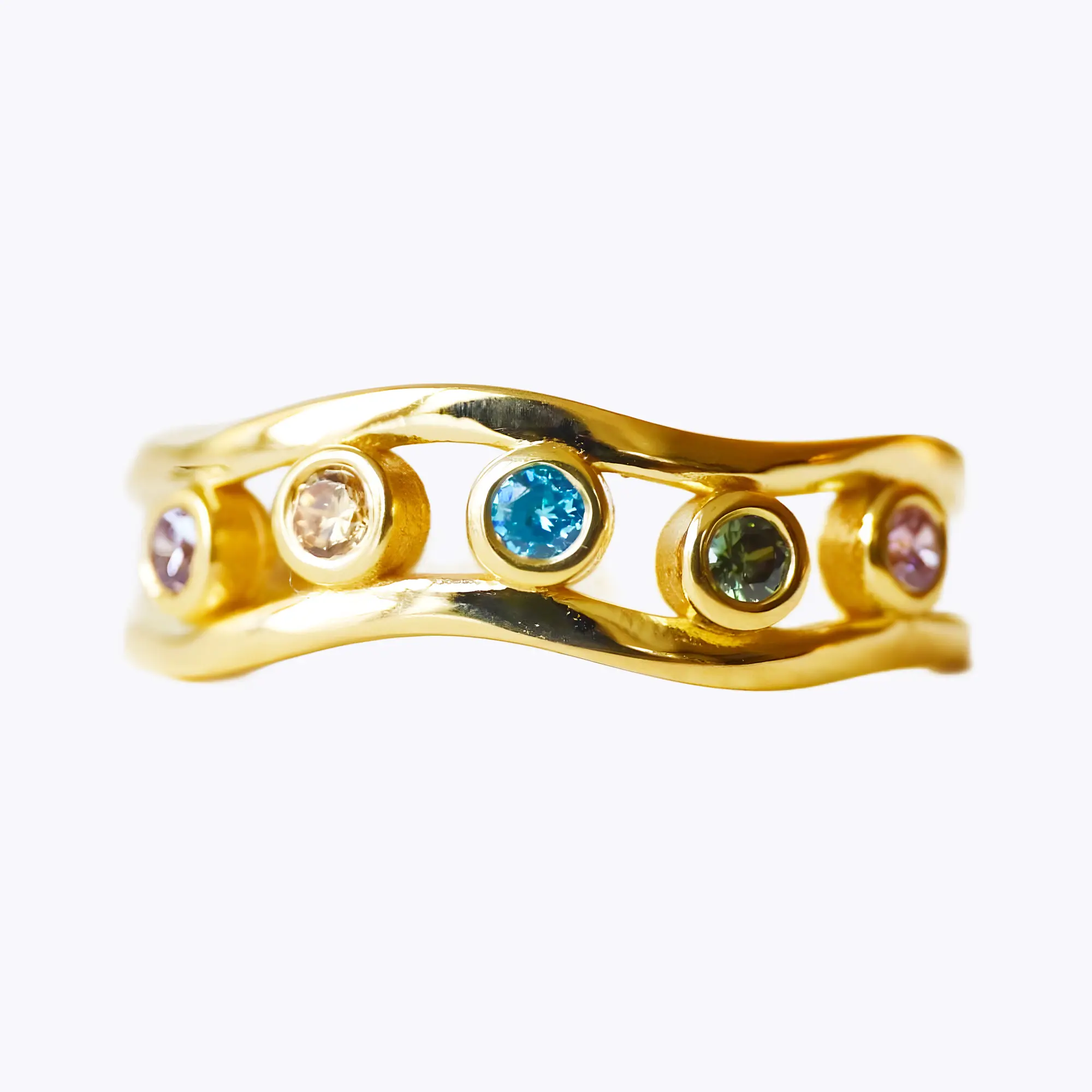 Custom 1-5 Round Birthstone Wave Ring-BY PROMISE-For Mom,Birthstone