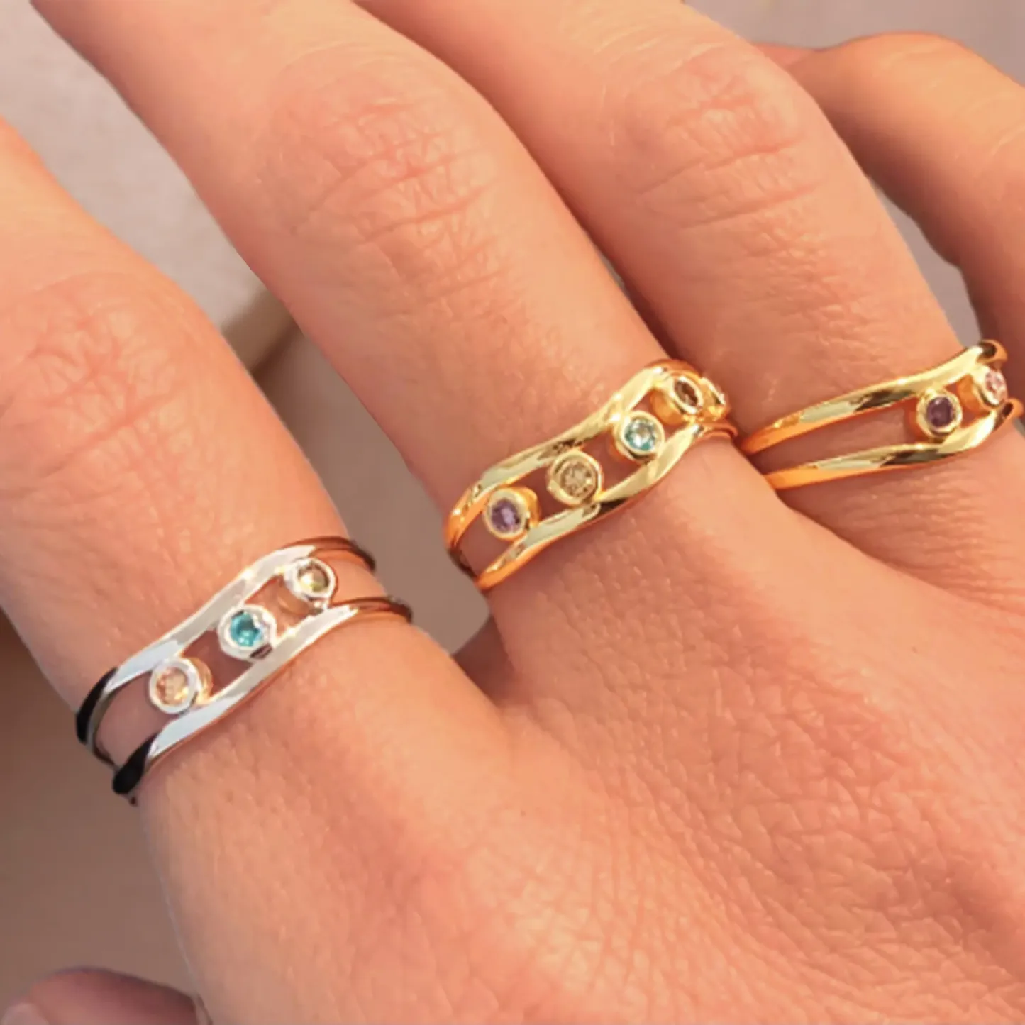 Custom 1-5 Round Birthstone Wave Ring-BY PROMISE-For Mom,Birthstone