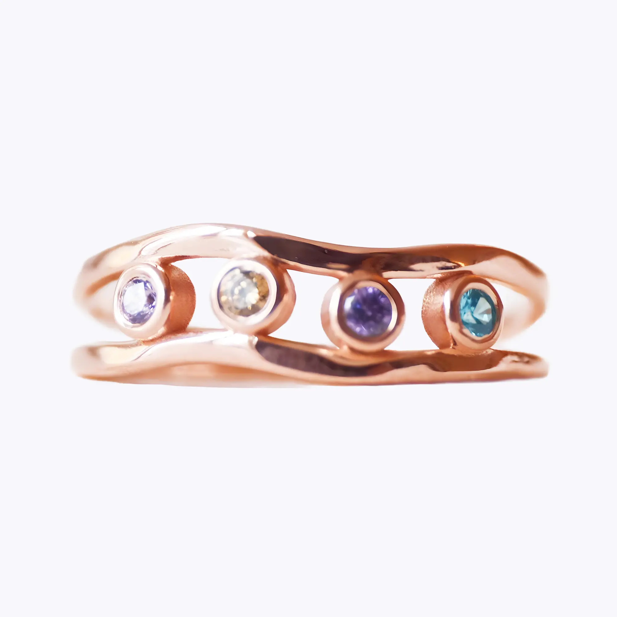 Custom 1-5 Round Birthstone Wave Ring-BY PROMISE-For Mom,Birthstone