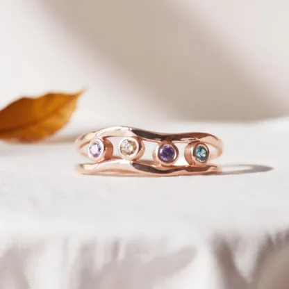 Custom 1-5 Round Birthstone Wave Ring-BY PROMISE-For Mom,Birthstone