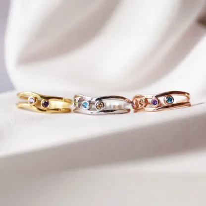 Custom 1-5 Round Birthstone Wave Ring-BY PROMISE-For Mom,Birthstone