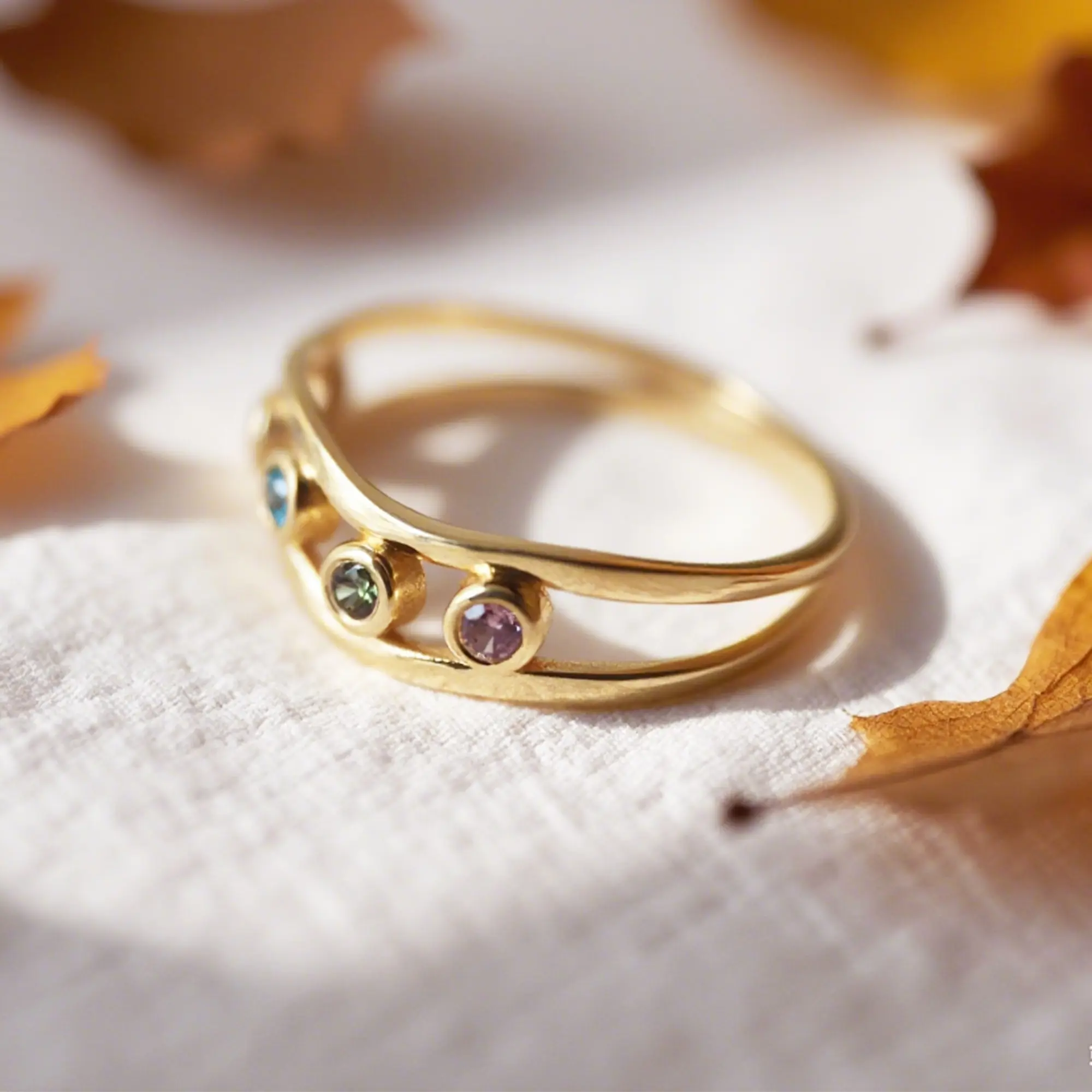 Custom 1-5 Round Birthstone Wave Ring-BY PROMISE-For Mom,Birthstone