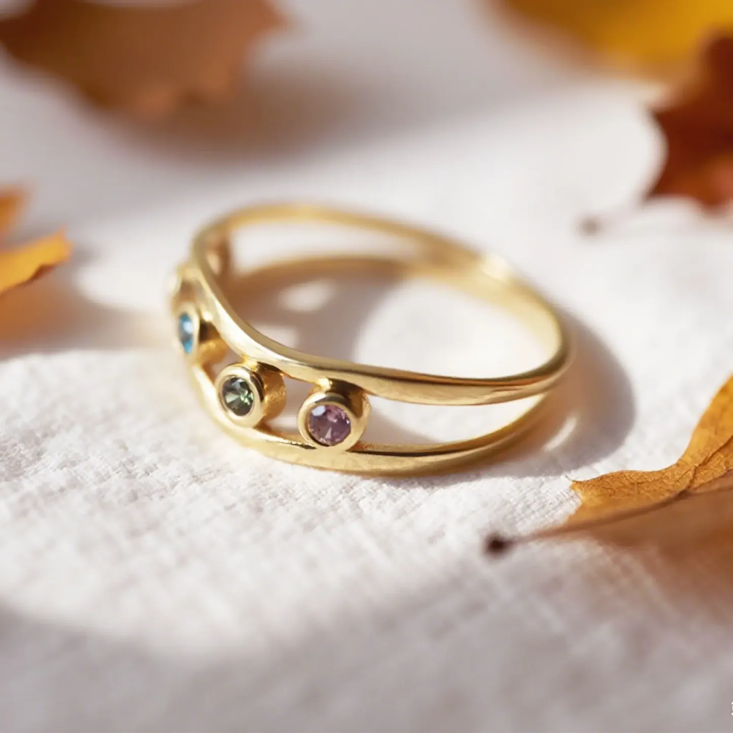 Custom 1-5 Round Birthstone Wave Ring-BY PROMISE-For Mom,Birthstone