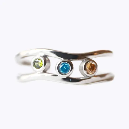 Custom 1-5 Round Birthstone Wave Ring-BY PROMISE-For Mom,Birthstone