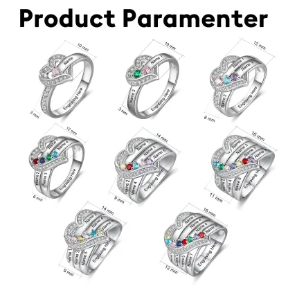 Custom 1-8 Round Birthstone Pavé Heart Name Ring-BY PROMISE-For Mom,Name,Birthstone