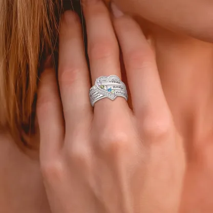 Custom 1-8 Round Birthstone Pavé Heart Name Ring-BY PROMISE-For Mom,Name,Birthstone