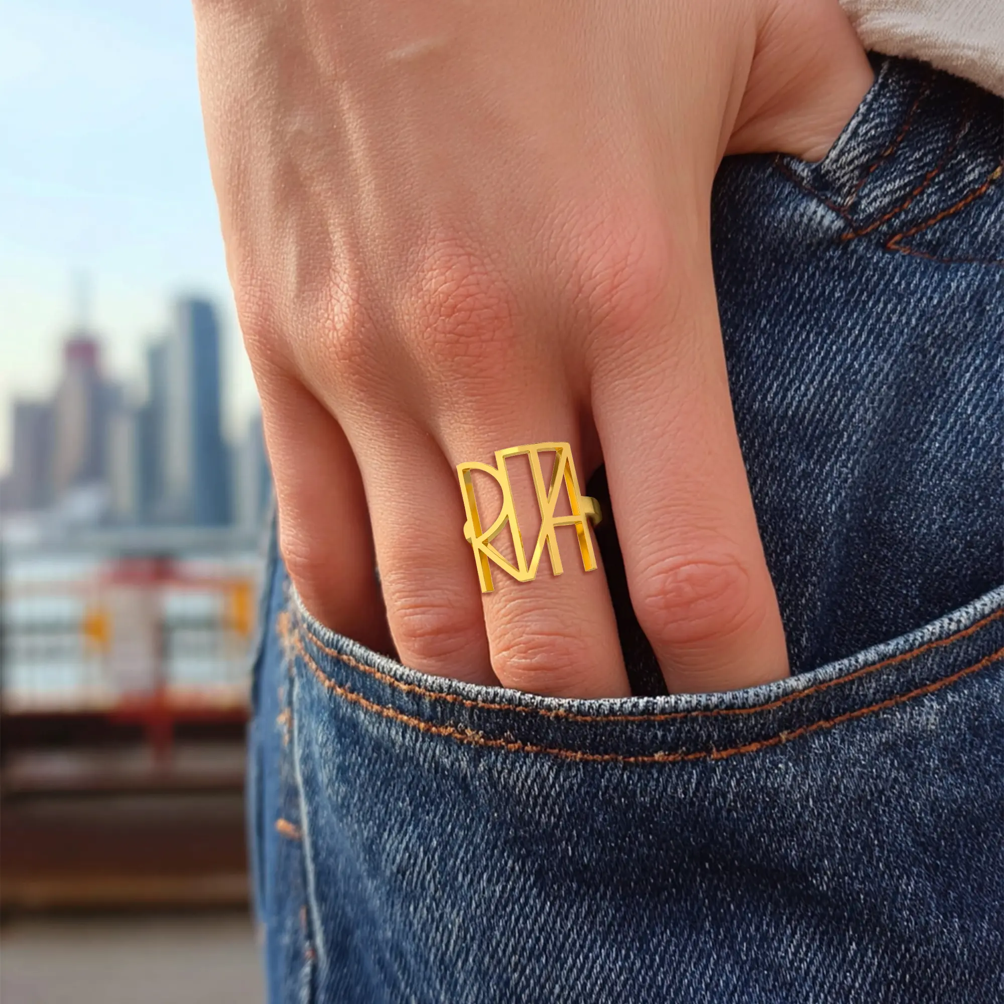 Geo Code Custom Name Logo Monogram Ring and Bracelet Set