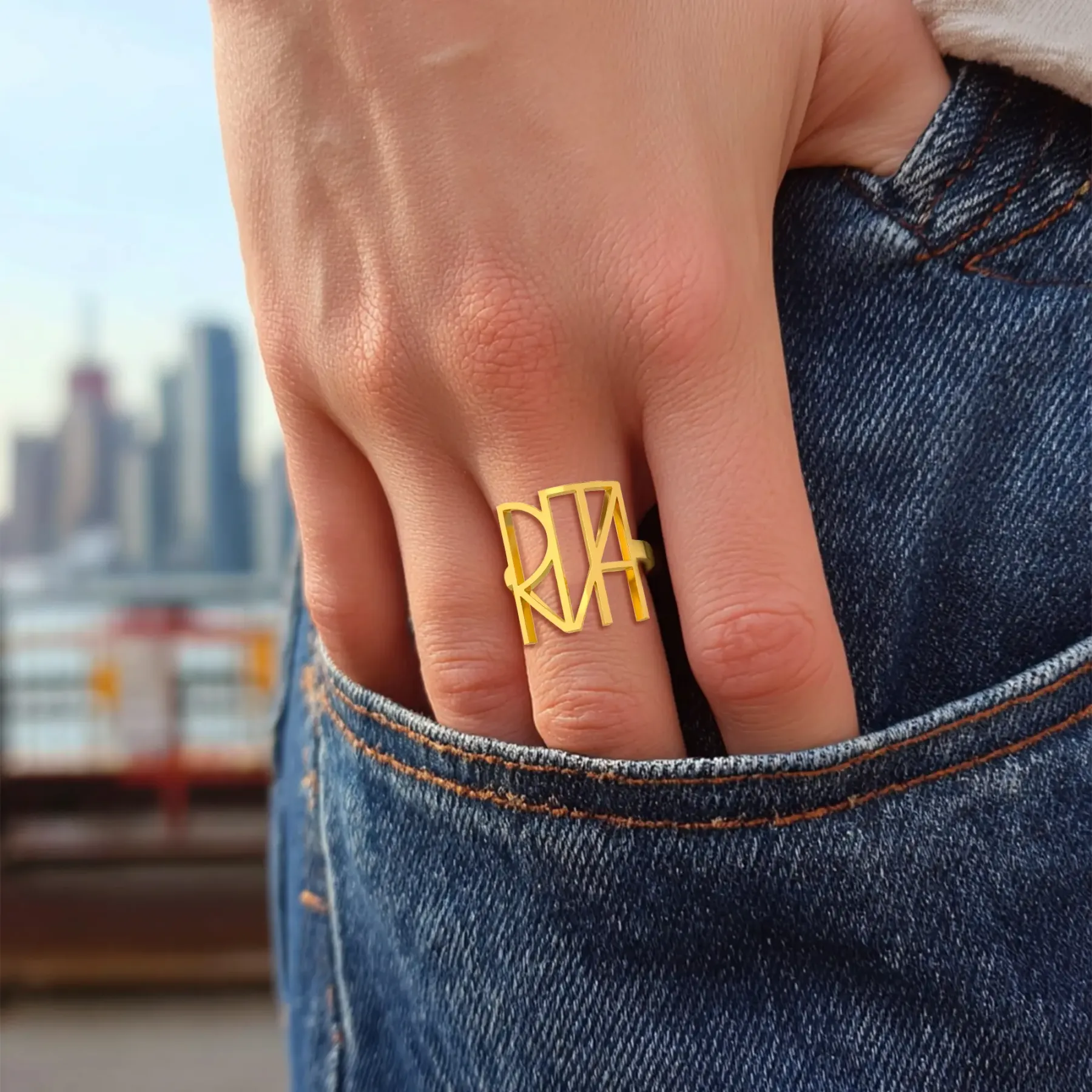 Geo Code Custom Name Logo Monogram Necklace and Ring Set