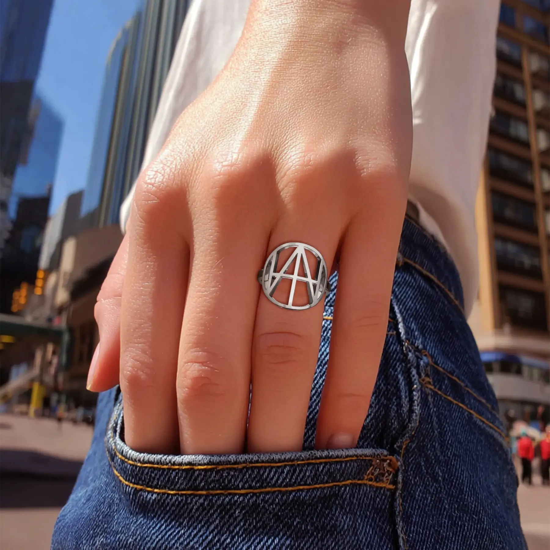 Geo Code Custom Name Logo Monogram Necklace and Ring Set