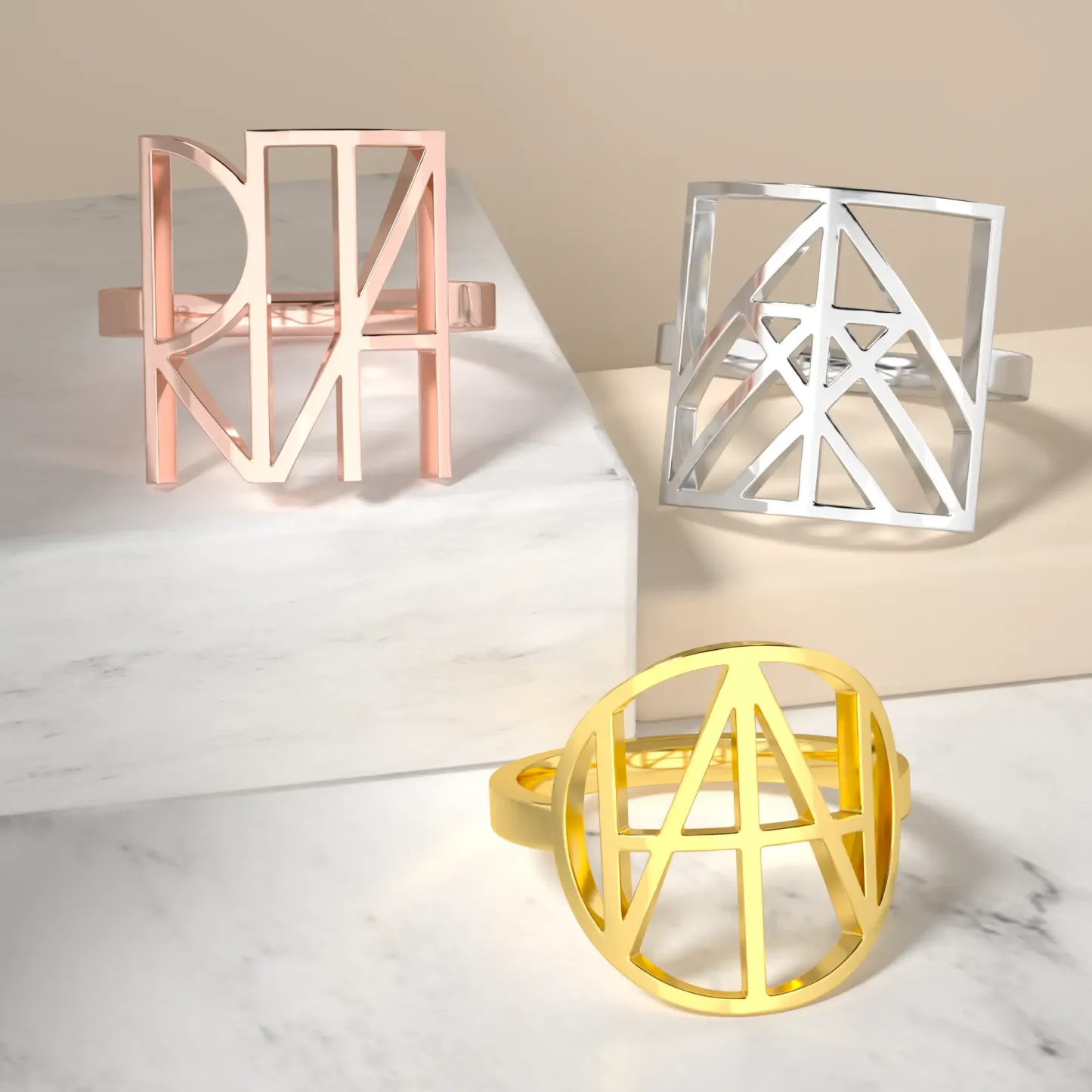 Geo Code Custom Name Logo Monogram Ring and Bracelet Set