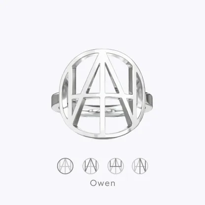 Geo Code Custom Name Logo Monogram Ring and Bracelet Set