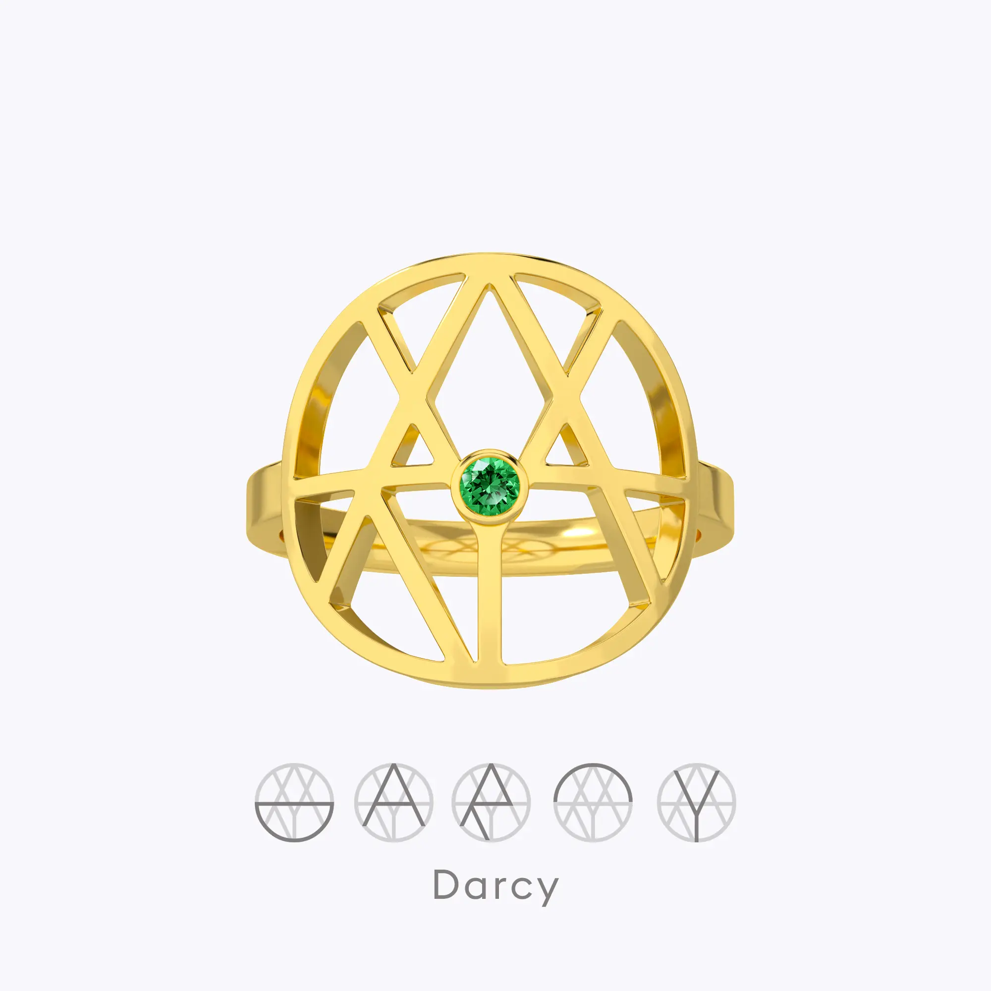 Geo Code Custom Name Logo Monogram Ring with Round Birthstone