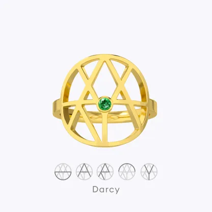 Geo Code Custom Name Logo Monogram Ring with Round Birthstone