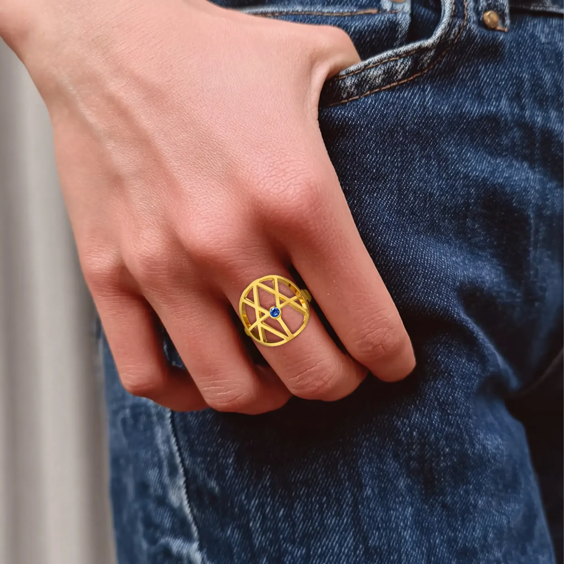 Geo Code Custom Name Logo Monogram Ring with Round Birthstone