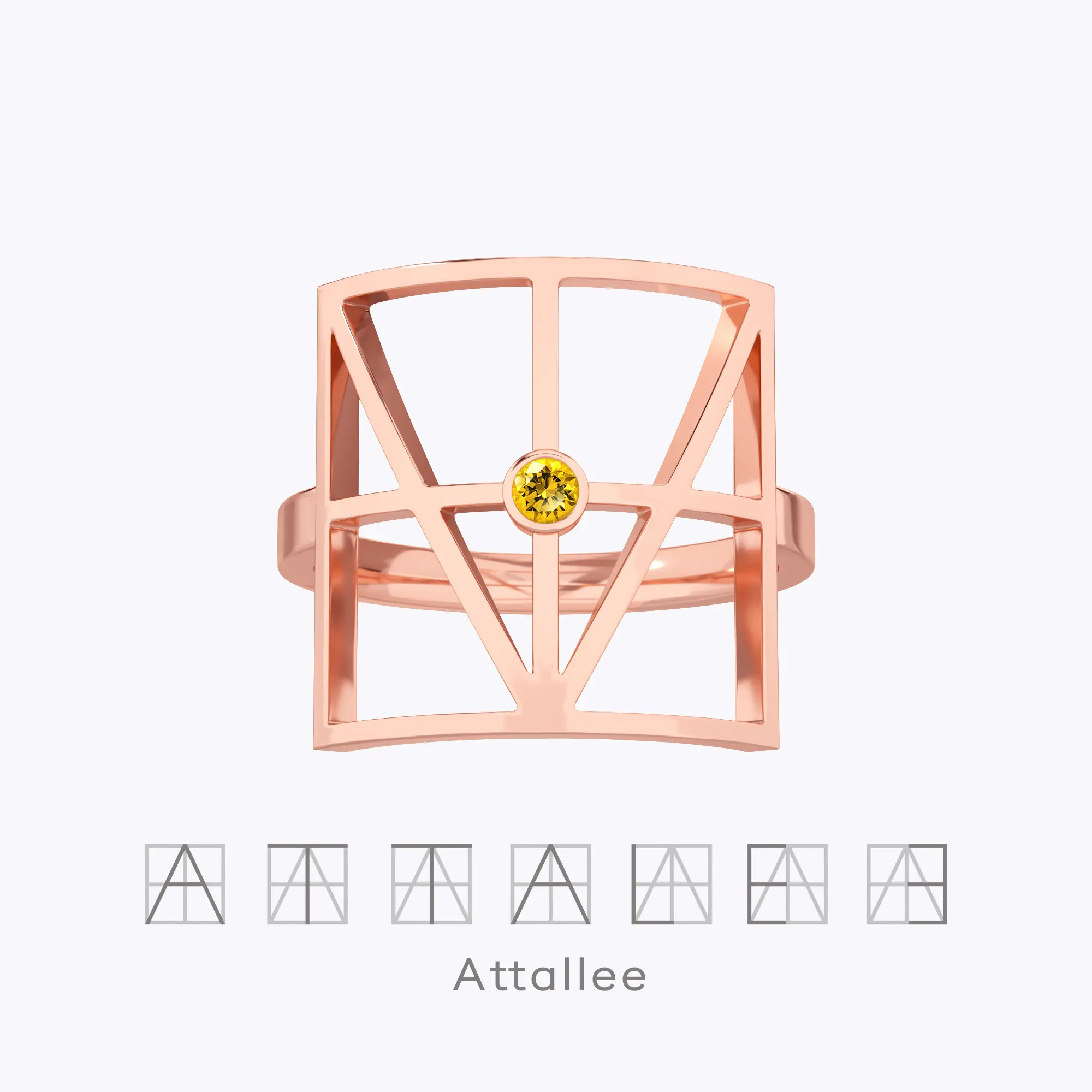 Geo Code Custom Name Logo Monogram Ring with Round Birthstone