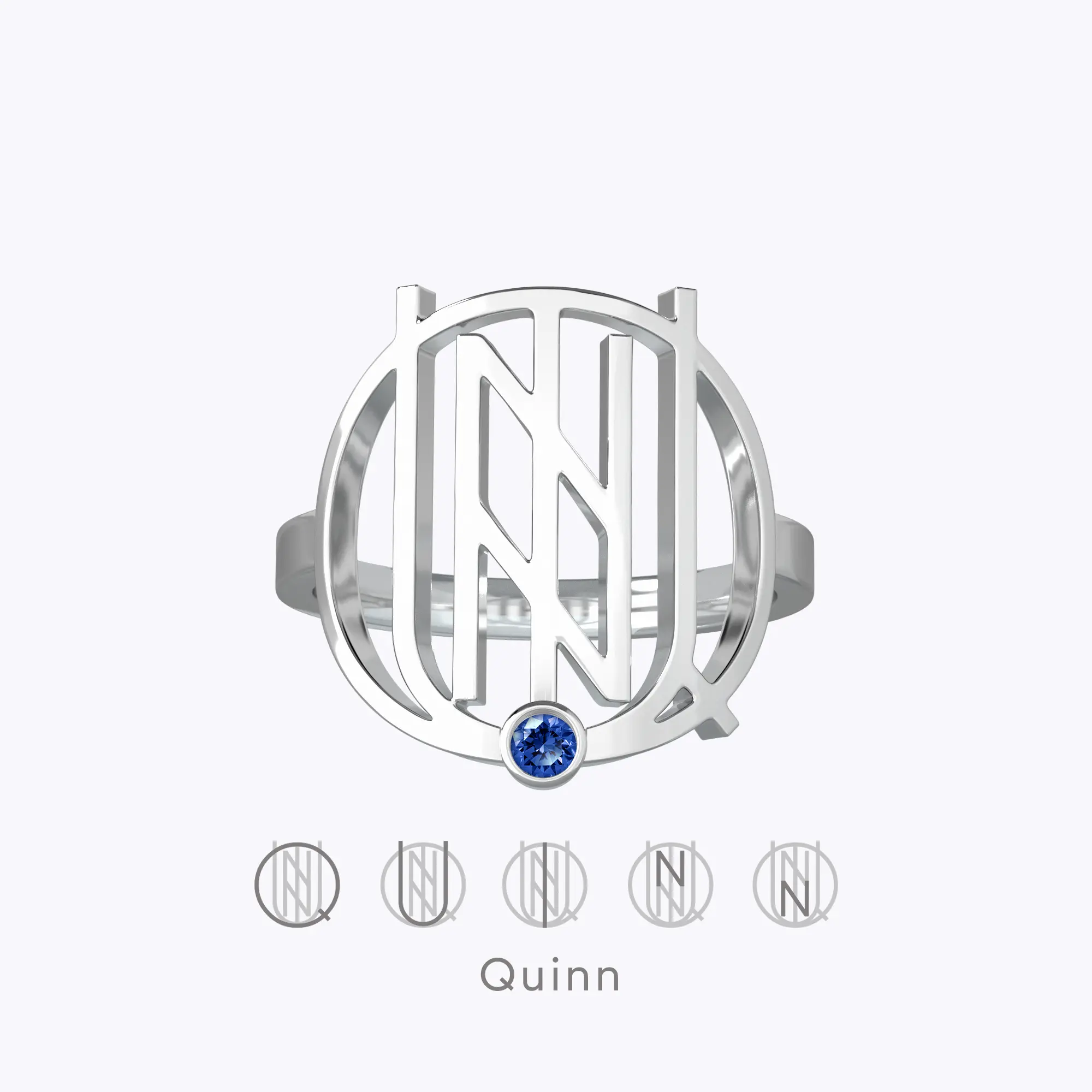 Geo Code Custom Name Logo Monogram Ring with Round Birthstone