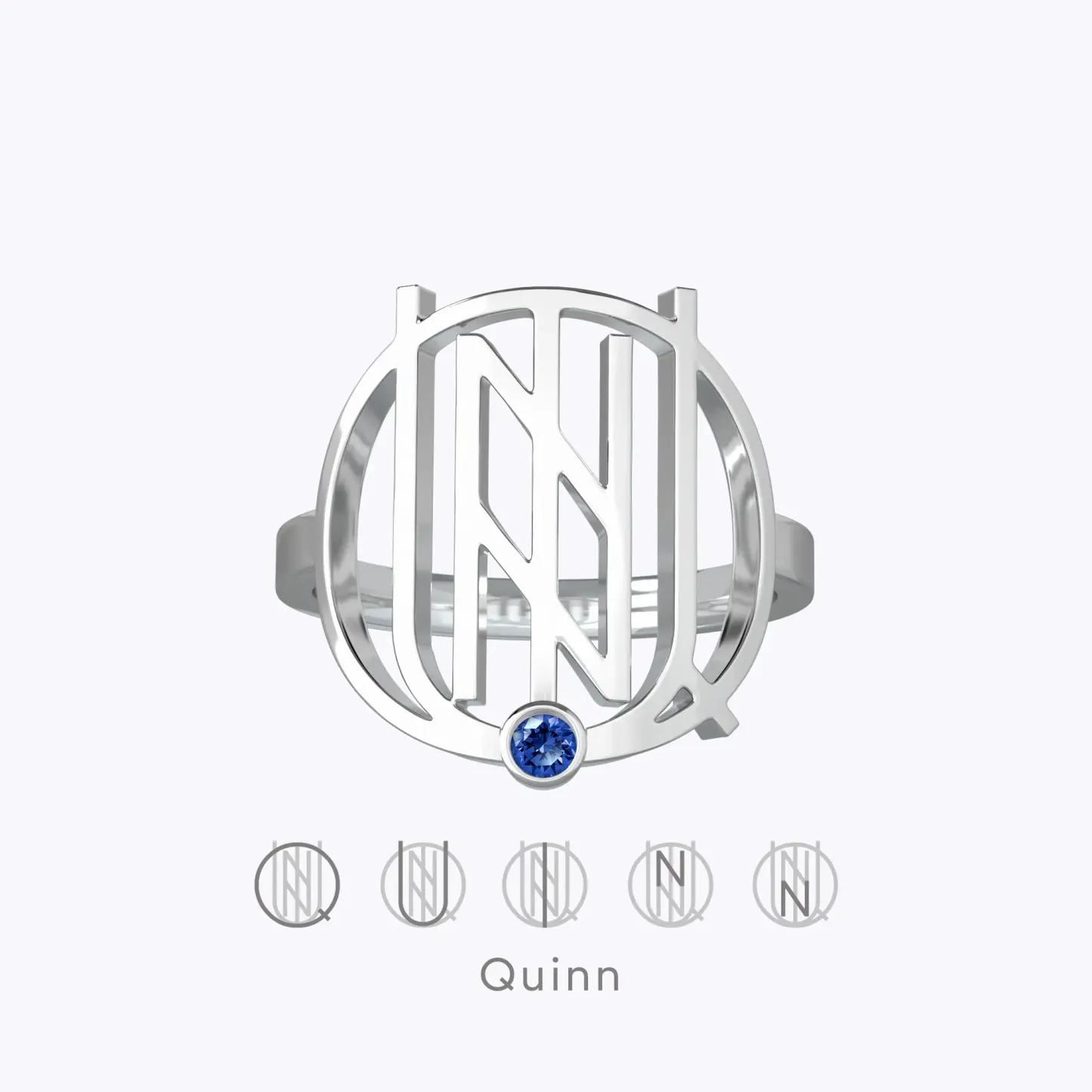 Geo Code Custom Name Logo Monogram Ring with Round Birthstone