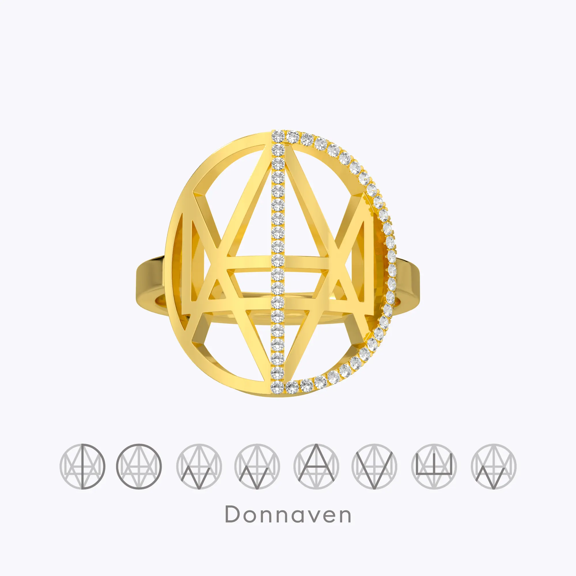 Geo Code Custom Pavé Initial Name Logo Monogram Ring