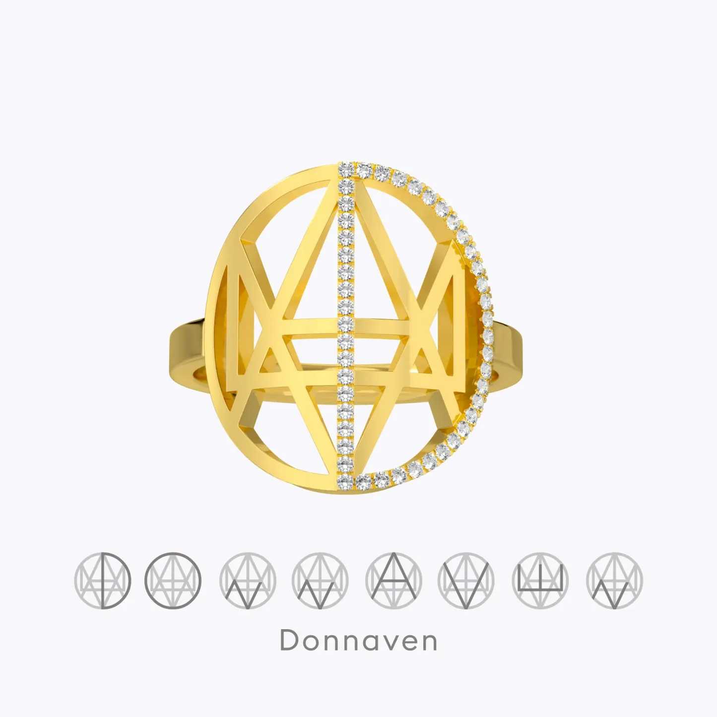 Geo Code Custom Pavé Initial Name Logo Monogram Ring