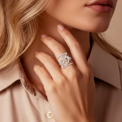 Geo Code Custom Pavé Initial Name Logo Monogram Ring